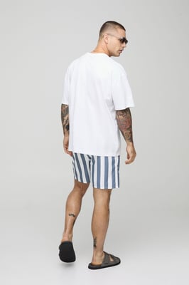 Wide Stripe Print Mid Length Swim Short