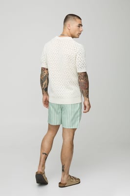 Branded Stripe Mid Length Swim Short