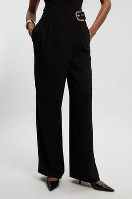 Tailored Crepe Asymmetric Buckle Detail Wide Leg Trouser