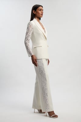 Compact Stretch Lace Mix Tailored Wide Leg Trouser