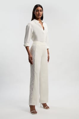 Compact Stretch Lace Mix Tailored Wide Leg Trouser