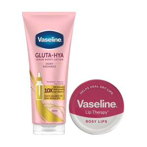 Vaseline Gluta-Hya Dewy Radiance Serum Lotion 200ml & Rosy Lips Therapy 20g Duo