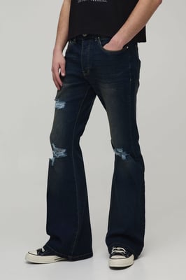 Vintage Tinted Wash Distressed Flared Jeans