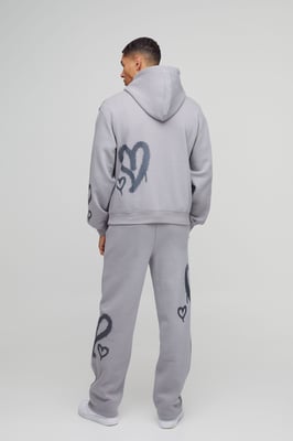 Oversized Boxy All Over Heart Printed Hooded Tracksuit