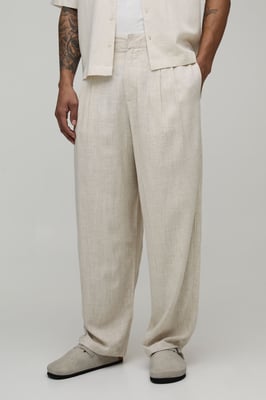 Balloon Fit Linen Blend Half & Half Trouser