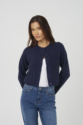 Navy Raglan Sleeve Soft Knit Cardigan