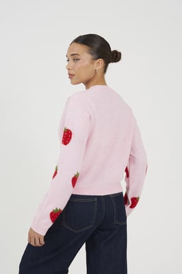 Pink Soft Touch Strawberry Jacquard Knit Cardigan
