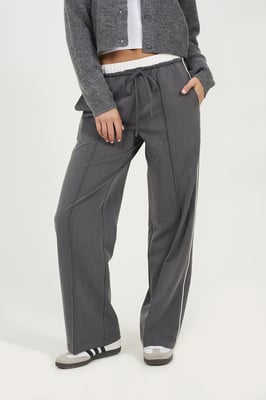 Grey Contrast Waistband Tailored Trousers