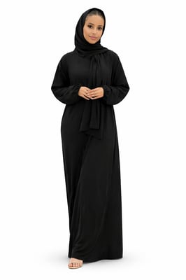 Ladies Abaya With Scarf Attached Comfortable Modest Dress One Size