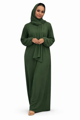 Ladies Abaya With Scarf Attached Comfortable Modest Dress One Size