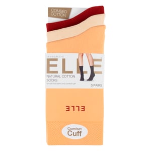 3 Pack Ladies Plain Cotton Socks - Soft Breathable Everyday Comfort Fit