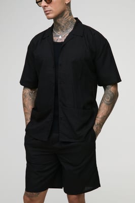 Tall Oversized Linen Deep Pocket Shirt & Short Set