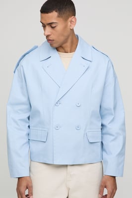 Oversized Boxy Double Breasted Twill Mac Jacket