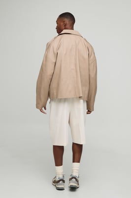Oversized Boxy Double Breasted Twill Mac Jacket