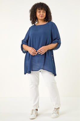 Curve Buttoned Side Asymmetric Top
