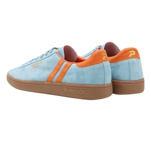 Patrick Mens Monaco Suede Cupsole Trainers (Light Blue/Orange)