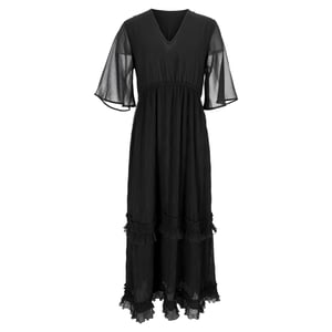Ganni maxi-jurk met V-hals en plooien in zwart polyester