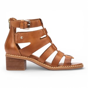 Pikolinos dames gladiatorsandalen van bruin leer met blokhak - Blanes