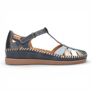 Pikolinos dames sandalen met halfopen sleehak van oceaanblauw leer - Cadaques