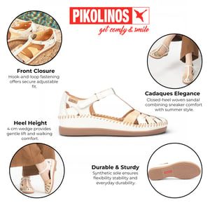 Pikolinos dames witte leren halfopen sleehak sandalen - Cadaques