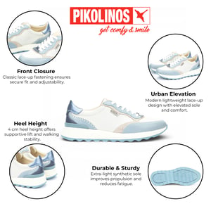 Pikolinos dames sneakers met vetersluiting, denimblauw leer - Arrecife