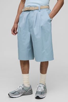 Relaxed Fit Fixed Waistband Pleat Detail Jorts