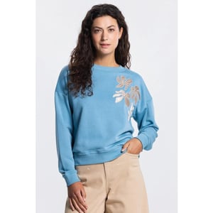 Jansen Amsterdam Maika sw 165 sweat long sleeve satin flowers embroidery 000750 aquamarijn