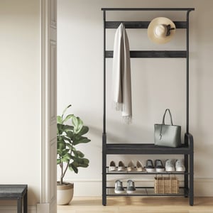 MAZAZU Garderoberek met schoenenrek – – metaal/spaanplaat – 84 × 34 × 183