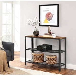 MAZAZU Industriële sidetable – met 2 gaasplanken /bruin – 101,5 × 35 × 80