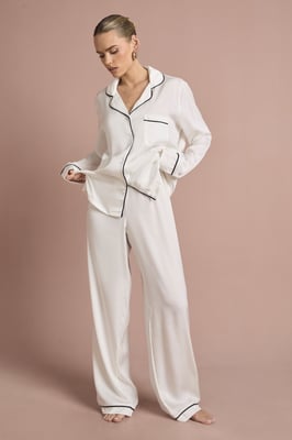 Bridal 'Bride' Satin Embroidered Long Sleeve Shirt & Trousers Pyjama Set