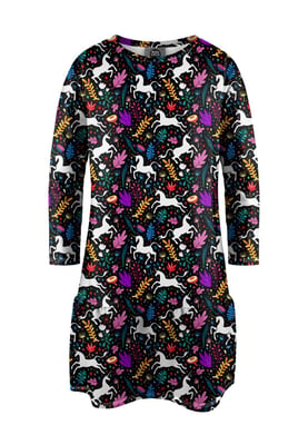 "Folk Unicorn" Jurk met lange mouwen