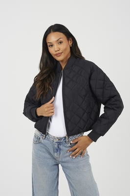 Black Diamond Quilted Bomber Jacket