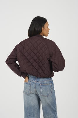 Burgundy Diamond Quilted Bomber Jacket