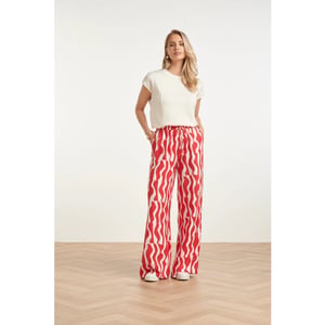 Smashed Lemon Wijde broek met rood-witte golvende print |
