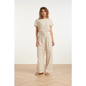 Smashed Lemon Gestreepte wide leg broek met knoopdetail |