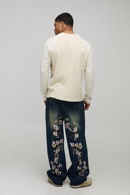 Wide Leg Floral Embroidered Jeans