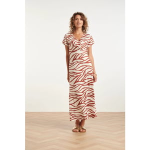 Smashed Lemon Maxi stretch jurk met bruine zebraprint |