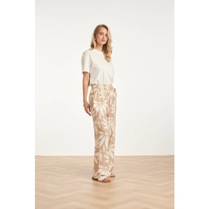Smashed Lemon Wide leg pantalon met bloemprint beige/wit |