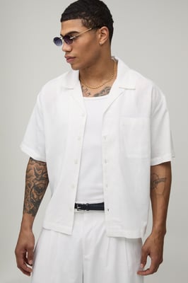 Oversized Boxy Fit Short Sleeve Linen Blend Shirt