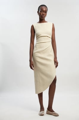 Boucle Tailored Ruched Detail Midi Dress