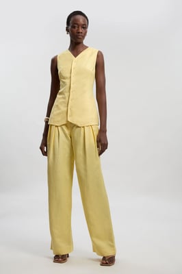 Viscose Linen Pleat And Pocket Detail Woven Straight Leg Trouser
