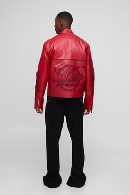 Regular Fit Man Racing PU Biker Jacket