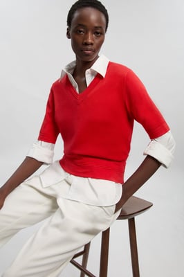 Viscose Blend V Neck Knitted Short Sleeve Top
