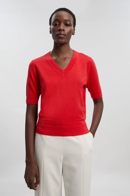 Viscose Blend V Neck Knitted Short Sleeve Top