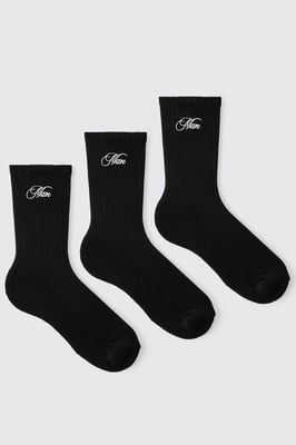 3 Pack MAN Script Embroidered Socks