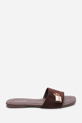 Where's That From Womens 'Solana' Gold Trim Flat Suede Slide On Sandal