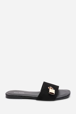 Where's That From Womens 'Solana' Gold Trim Flat Suede Slide On Sandal