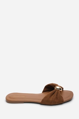 Where's That From Womens 'Arc' Ruched Buckle Suede Slide On Sandal