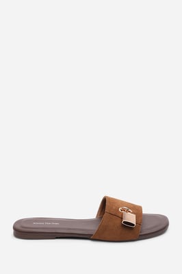 Where's That From Womens 'Solana' Gold Trim Flat Suede Slide On Sandal