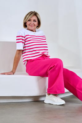 Caroline Tensen Elba Streep T-Shirt Wit / Fuchsia